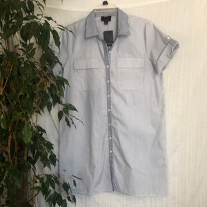 LUMIERE size L blue & white striped t shirt tunic style button down dress NWT